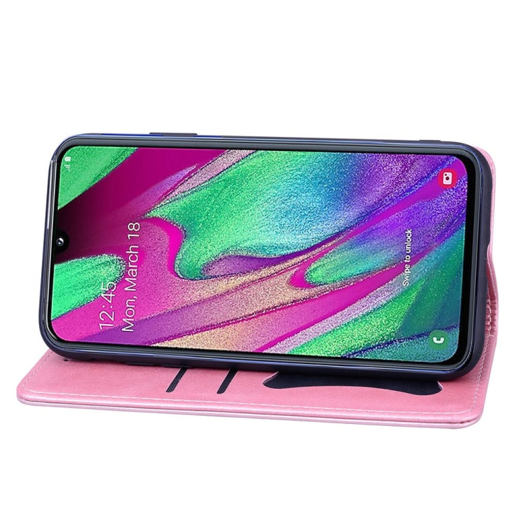 For Samsung Galaxy A40 Business Stitching Horizontal Flip Leather Case with Double Folding & Bracket & Card Slots & Photo Frame & Wallet