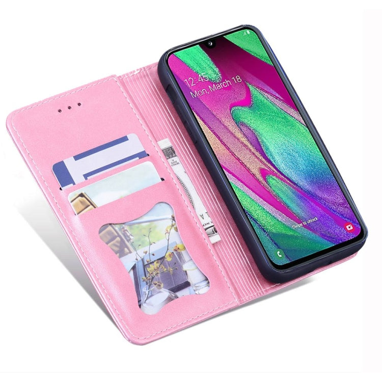 For Samsung Galaxy A40 Business Stitching Horizontal Flip Leather Case with Double Folding & Bracket & Card Slots & Photo Frame & Wallet