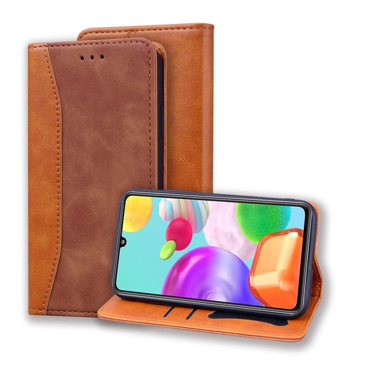 For Samsung Galaxy A41 Business Stitching Horizontal Flip Leather Case with Double Folding & Bracket & Card Slots & Photo Frame & Wallet