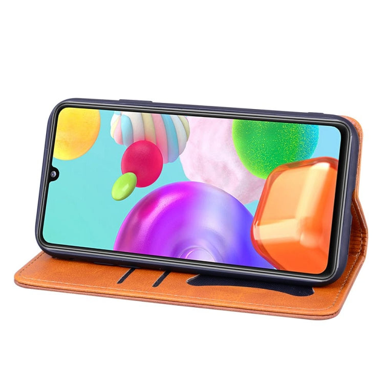 For Samsung Galaxy A41 Business Stitching Horizontal Flip Leather Case with Double Folding & Bracket & Card Slots & Photo Frame & Wallet