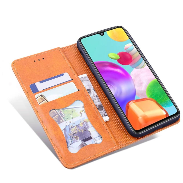 For Samsung Galaxy A41 Business Stitching Horizontal Flip Leather Case with Double Folding & Bracket & Card Slots & Photo Frame & Wallet