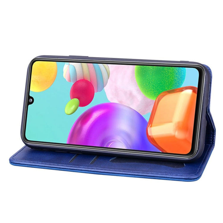 For Samsung Galaxy A41 Business Stitching Horizontal Flip Leather Case with Double Folding & Bracket & Card Slots & Photo Frame & Wallet