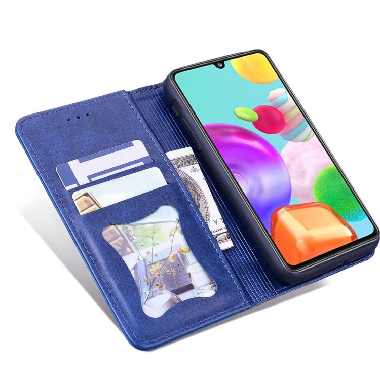 For Samsung Galaxy A41 Business Stitching Horizontal Flip Leather Case with Double Folding & Bracket & Card Slots & Photo Frame & Wallet
