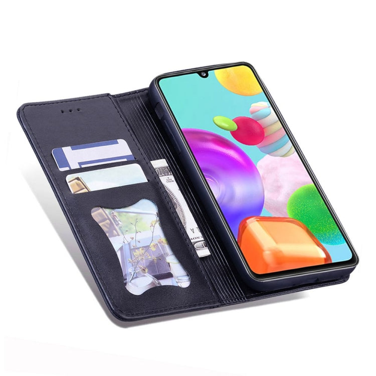 For Samsung Galaxy A41 Business Stitching Horizontal Flip Leather Case with Double Folding & Bracket & Card Slots & Photo Frame & Wallet
