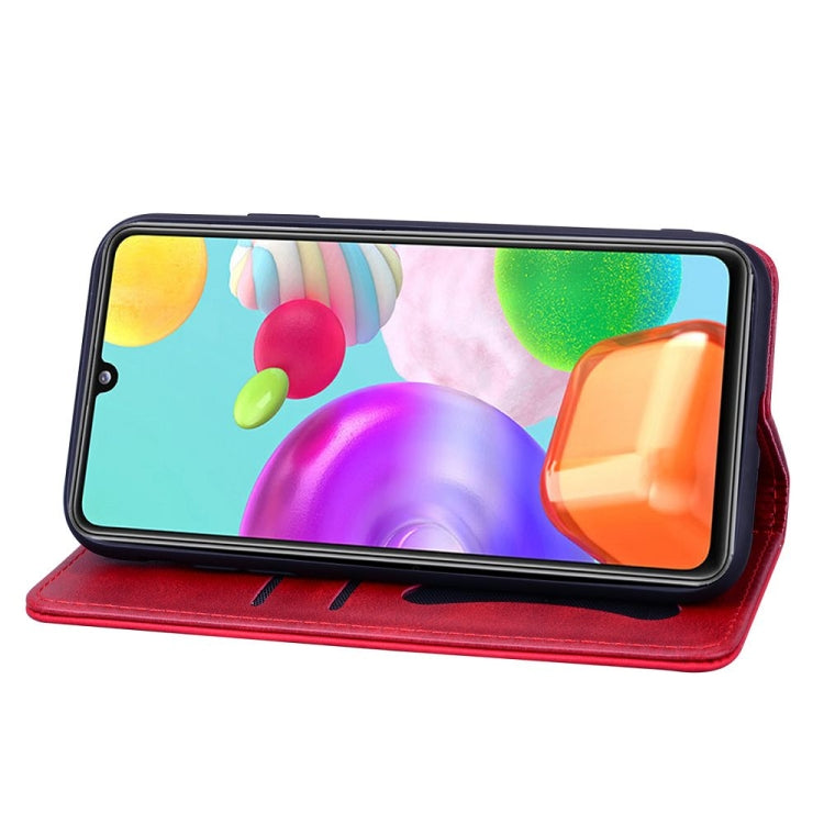 For Samsung Galaxy A41 Business Stitching Horizontal Flip Leather Case with Double Folding & Bracket & Card Slots & Photo Frame & Wallet