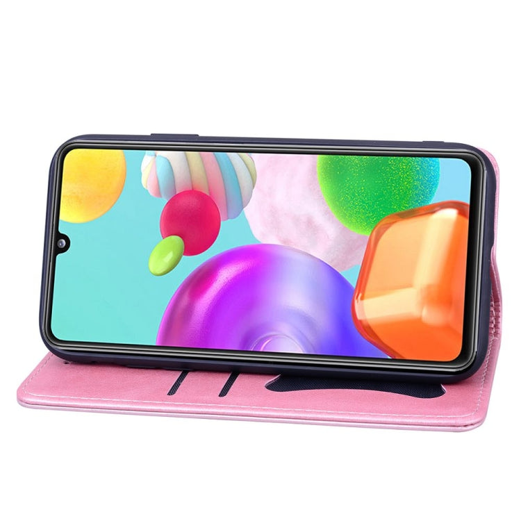For Samsung Galaxy A41 Business Stitching Horizontal Flip Leather Case with Double Folding & Bracket & Card Slots & Photo Frame & Wallet
