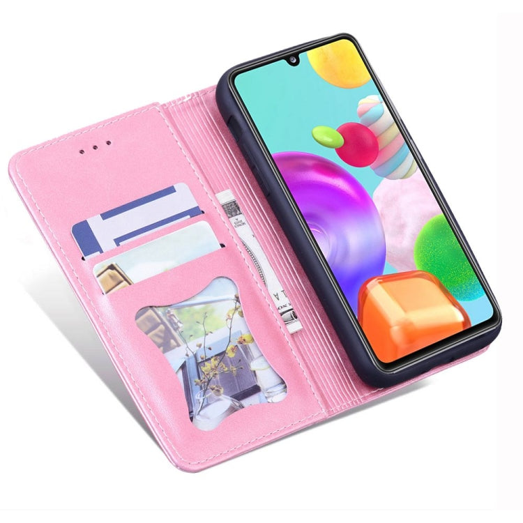 For Samsung Galaxy A41 Business Stitching Horizontal Flip Leather Case with Double Folding & Bracket & Card Slots & Photo Frame & Wallet