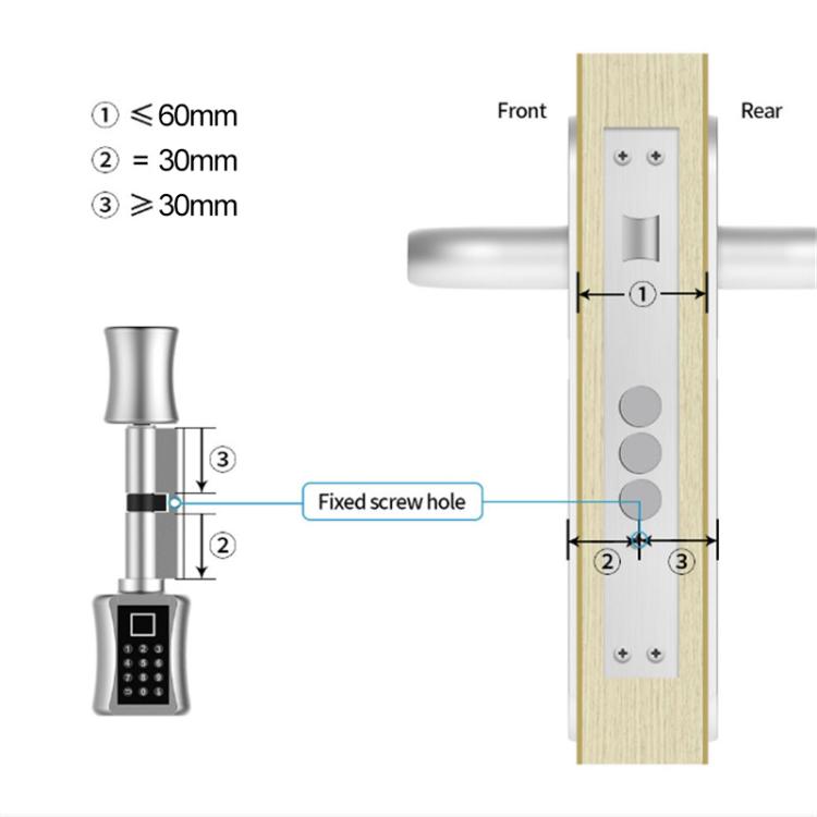 30+30mm Office Home Fingerprint Password Smart Lock Cylinder