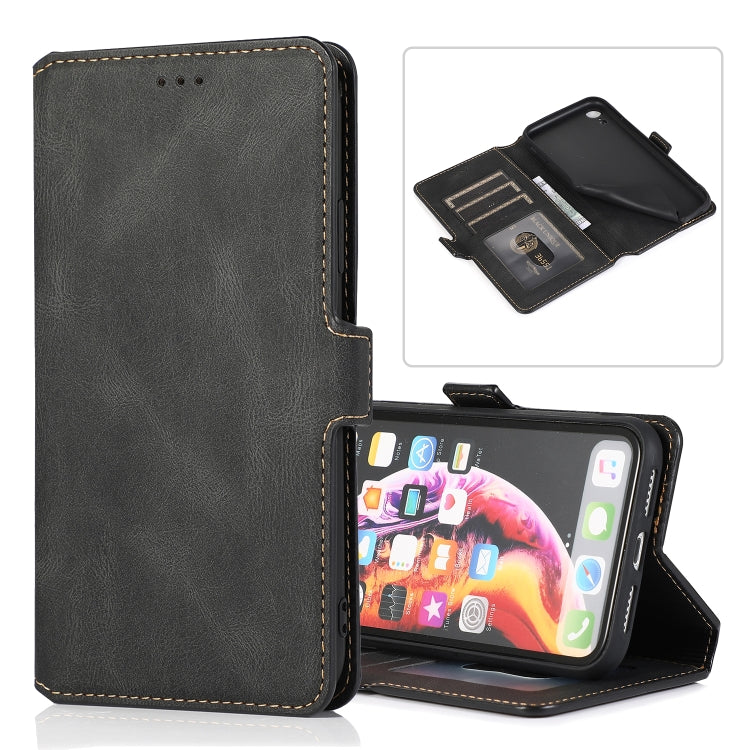 For iPhone XR Retro Magnetic Closing Clasp Horizontal Flip Leather Case with Holder & Card Slots & Photo Frame & Wallet