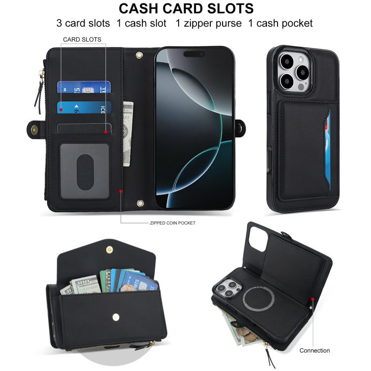 For iPhone 16 Pro Max Multifunctional Wallet Detachable Leather Phone Case with Lanyard