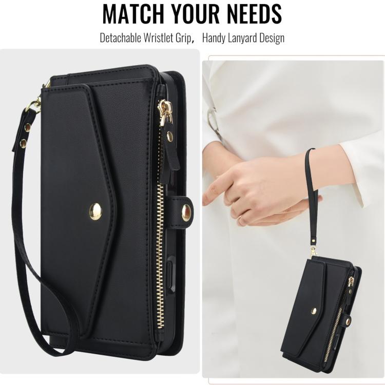 For iPhone 16 Pro Max Multifunctional Wallet Detachable Leather Phone Case with Lanyard