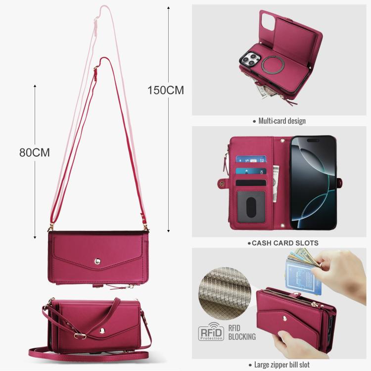 For iPhone 16 Pro Max Multifunctional Wallet Detachable Leather Phone Case with Lanyard