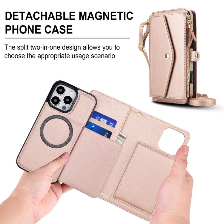 For iPhone 16 Pro Max Multifunctional Wallet Detachable Leather Phone Case with Lanyard