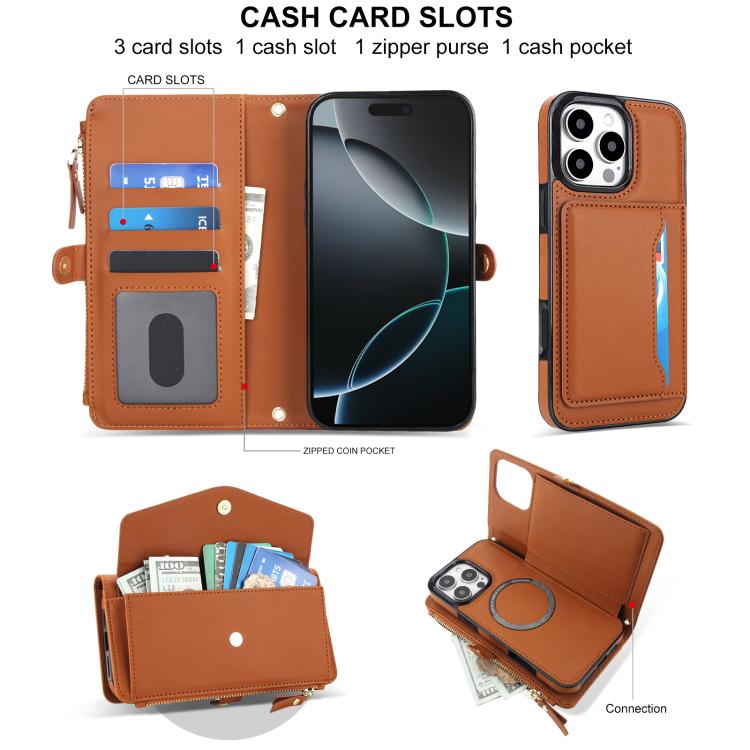 For iPhone 16 Pro Max Multifunctional Wallet Detachable Leather Phone Case with Lanyard