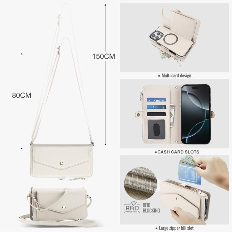 For iPhone 16 Pro Multifunctional Wallet Detachable Leather Phone Case with Lanyard