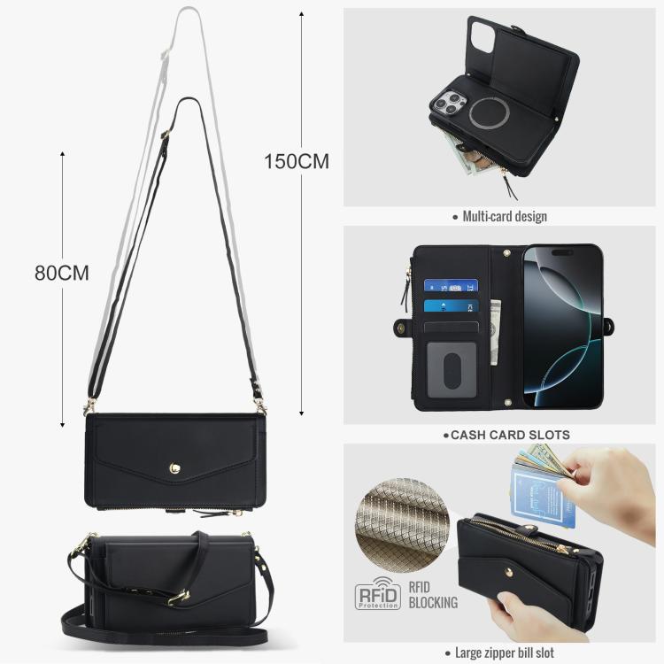 For iPhone 16 Pro Multifunctional Wallet Detachable Leather Phone Case with Lanyard
