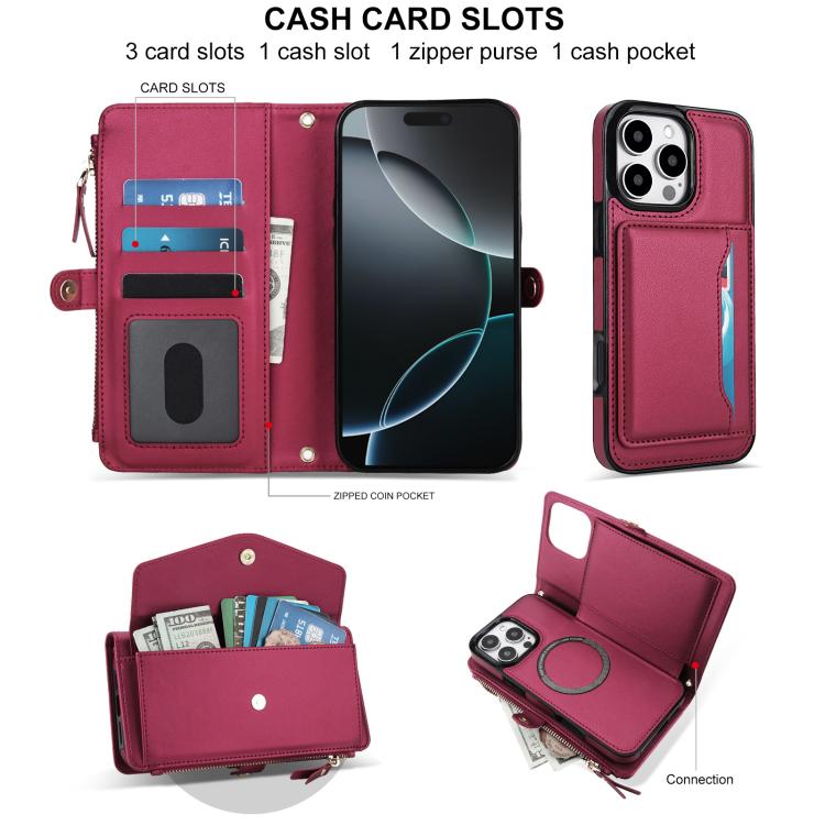 For iPhone 16 Pro Multifunctional Wallet Detachable Leather Phone Case with Lanyard