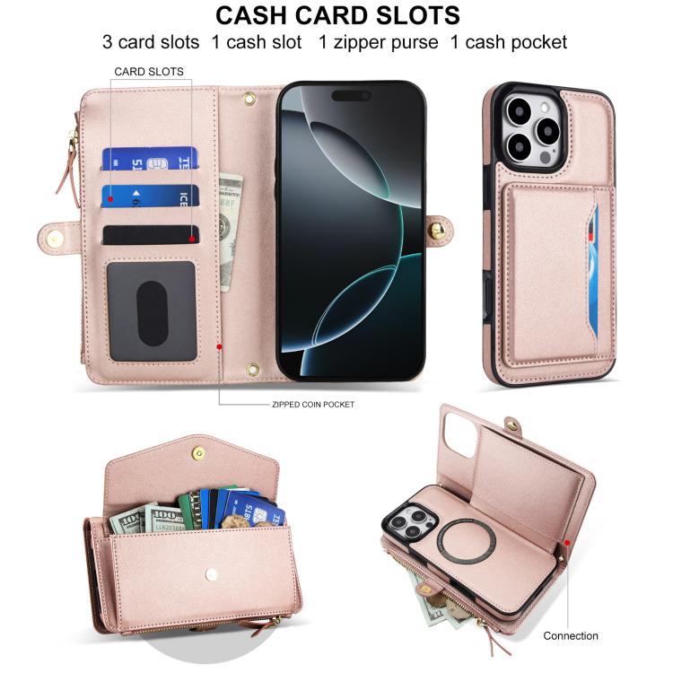 For iPhone 16 Pro Multifunctional Wallet Detachable Leather Phone Case with Lanyard