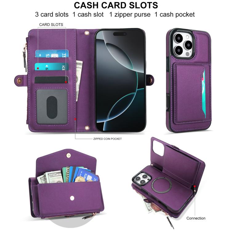 For iPhone 16 Pro Multifunctional Wallet Detachable Leather Phone Case with Lanyard