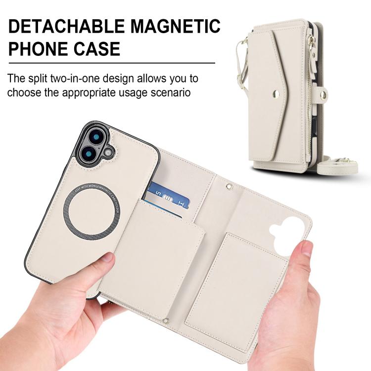For iPhone 16 Plus Multifunctional Wallet Detachable Leather Phone Case with Lanyard