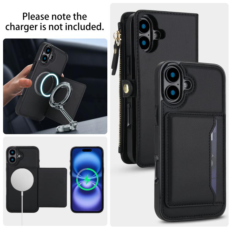 For iPhone 16 Plus Multifunctional Wallet Detachable Leather Phone Case with Lanyard