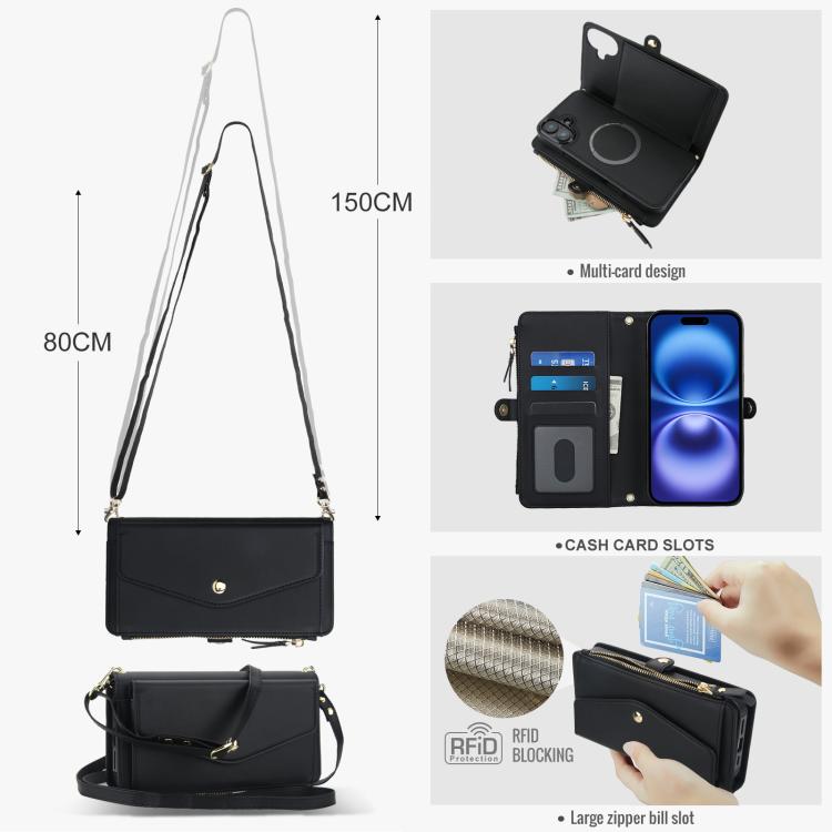 For iPhone 16 Plus Multifunctional Wallet Detachable Leather Phone Case with Lanyard