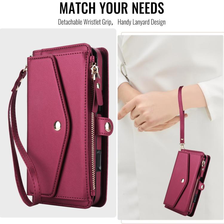 For iPhone 16 Plus Multifunctional Wallet Detachable Leather Phone Case with Lanyard