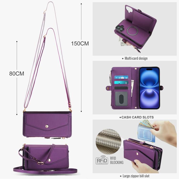 For iPhone 16 Plus Multifunctional Wallet Detachable Leather Phone Case with Lanyard