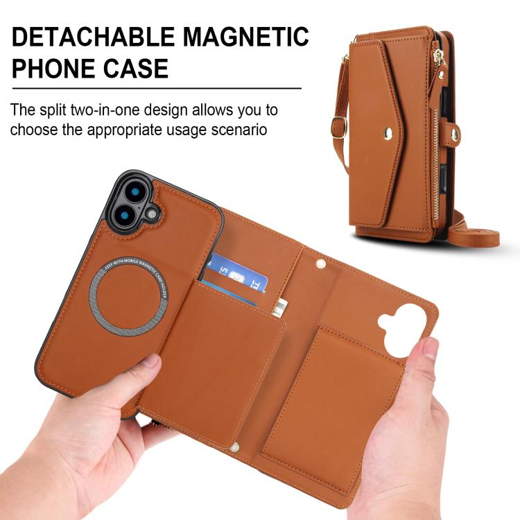 For iPhone 16 Plus Multifunctional Wallet Detachable Leather Phone Case with Lanyard