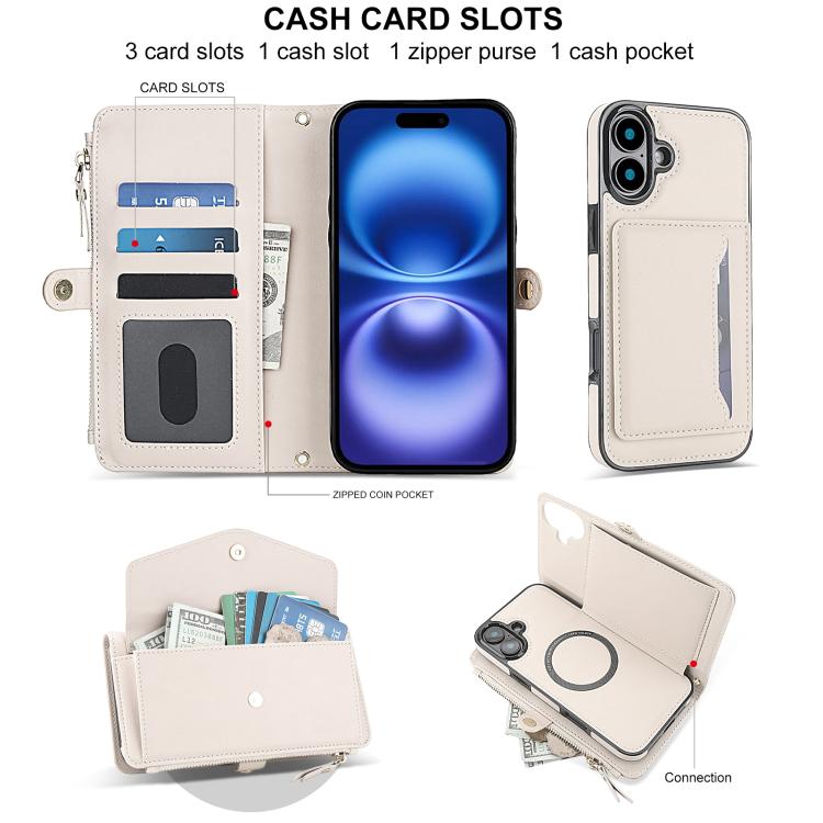 For iPhone 16 Multifunctional Wallet Detachable Leather Phone Case with Lanyard