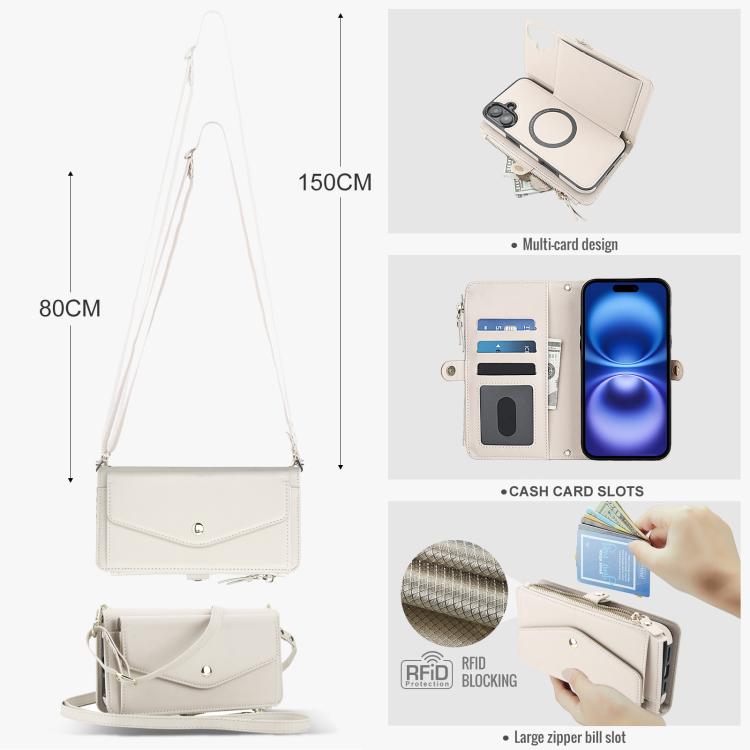 For iPhone 16 Multifunctional Wallet Detachable Leather Phone Case with Lanyard