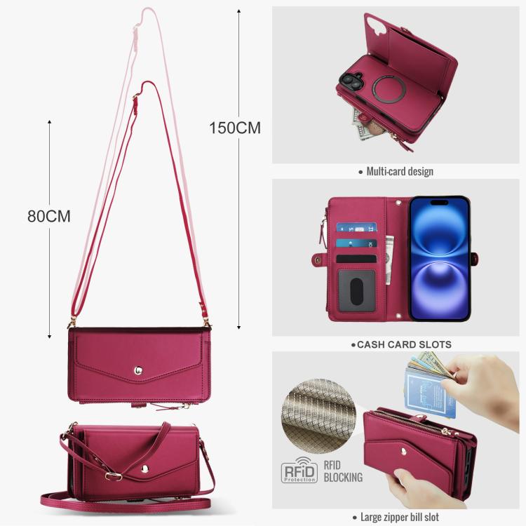 For iPhone 16 Multifunctional Wallet Detachable Leather Phone Case with Lanyard