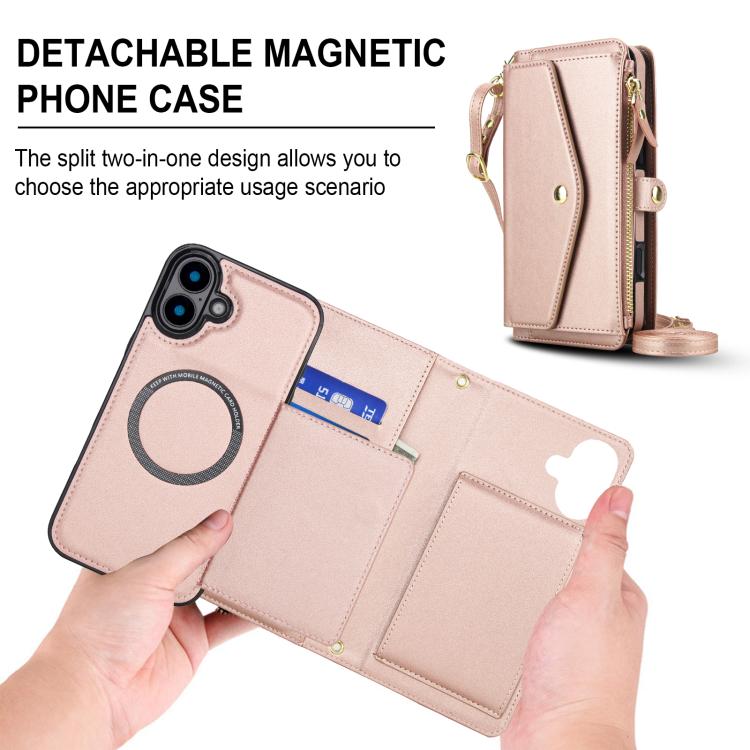 For iPhone 16 Multifunctional Wallet Detachable Leather Phone Case with Lanyard