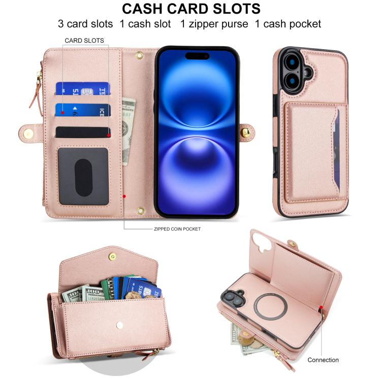 For iPhone 16 Multifunctional Wallet Detachable Leather Phone Case with Lanyard