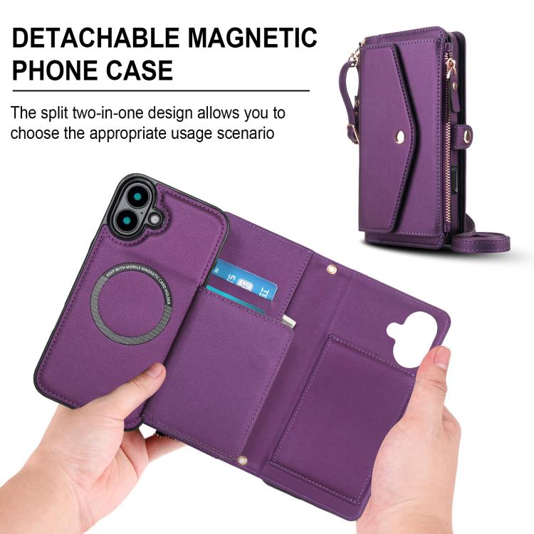 For iPhone 16 Multifunctional Wallet Detachable Leather Phone Case with Lanyard