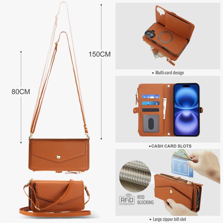 For iPhone 16 Multifunctional Wallet Detachable Leather Phone Case with Lanyard