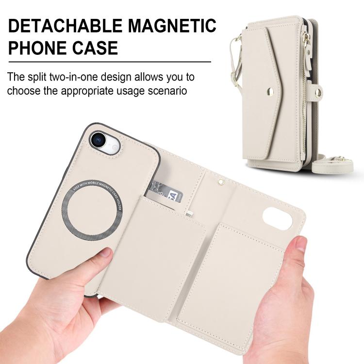 For iPhone 17e / 16e Multifunctional Wallet Detachable Leather Phone Case with Lanyard