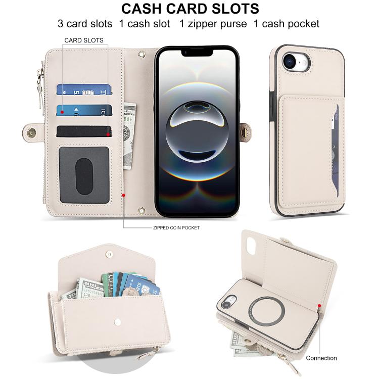 For iPhone 17e / 16e Multifunctional Wallet Detachable Leather Phone Case with Lanyard