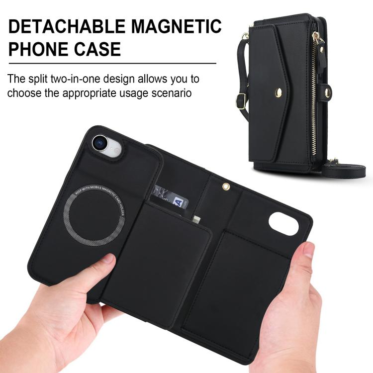 For iPhone 17e / 16e Multifunctional Wallet Detachable Leather Phone Case with Lanyard