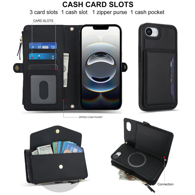For iPhone 17e / 16e Multifunctional Wallet Detachable Leather Phone Case with Lanyard