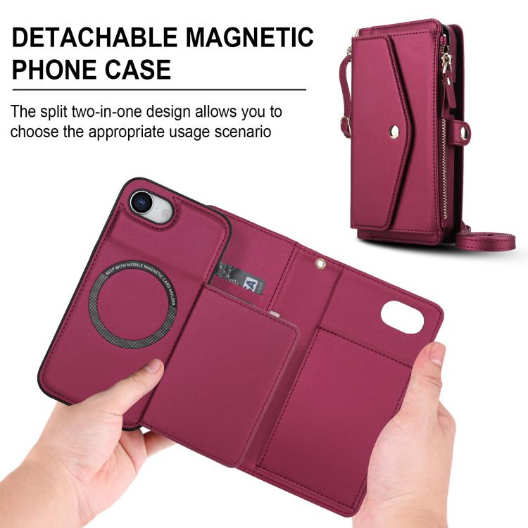 For iPhone 17e / 16e Multifunctional Wallet Detachable Leather Phone Case with Lanyard