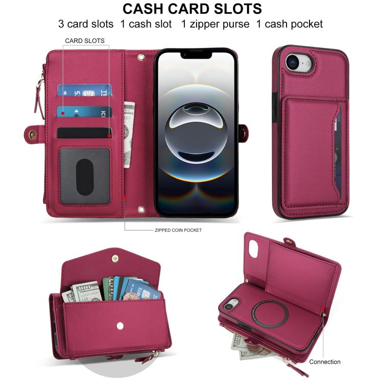 For iPhone 17e / 16e Multifunctional Wallet Detachable Leather Phone Case with Lanyard