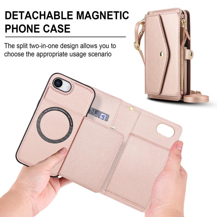 For iPhone 17e / 16e Multifunctional Wallet Detachable Leather Phone Case with Lanyard