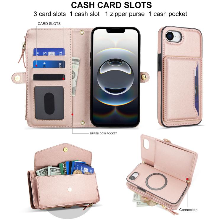 For iPhone 17e / 16e Multifunctional Wallet Detachable Leather Phone Case with Lanyard