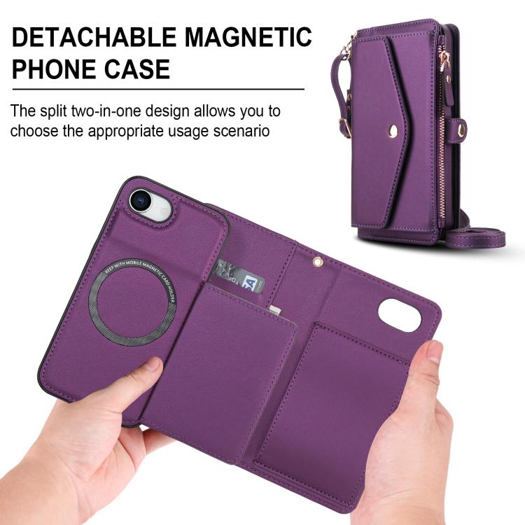 For iPhone 17e / 16e Multifunctional Wallet Detachable Leather Phone Case with Lanyard