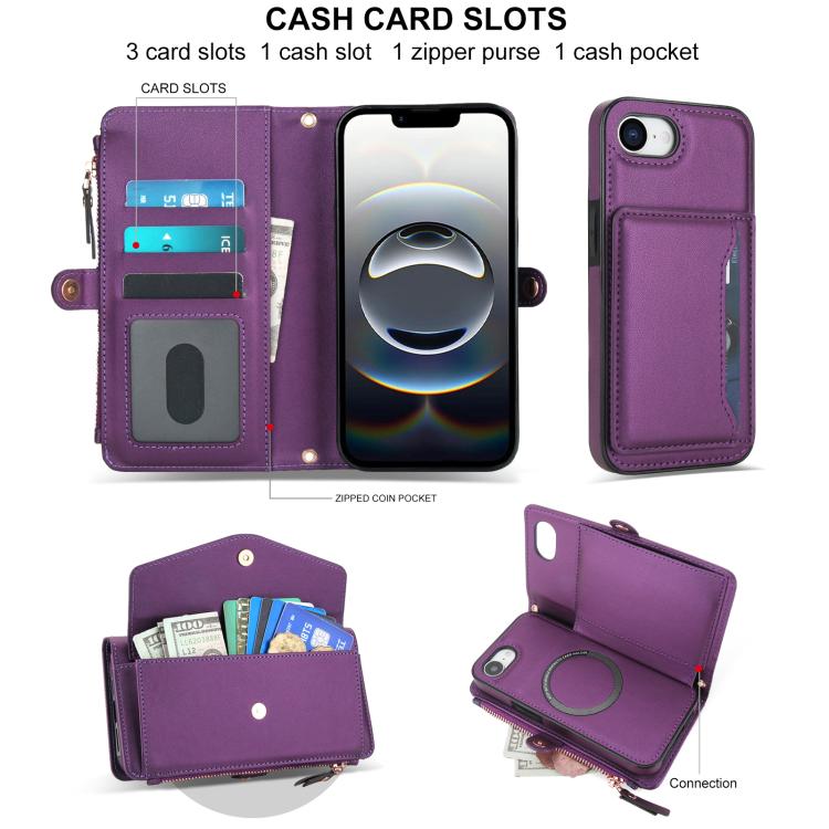 For iPhone 17e / 16e Multifunctional Wallet Detachable Leather Phone Case with Lanyard