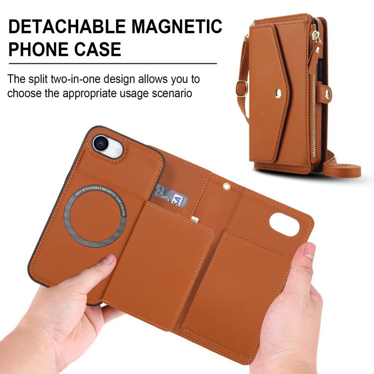 For iPhone 17e / 16e Multifunctional Wallet Detachable Leather Phone Case with Lanyard