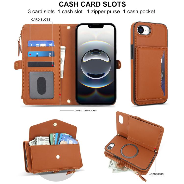 For iPhone 17e / 16e Multifunctional Wallet Detachable Leather Phone Case with Lanyard