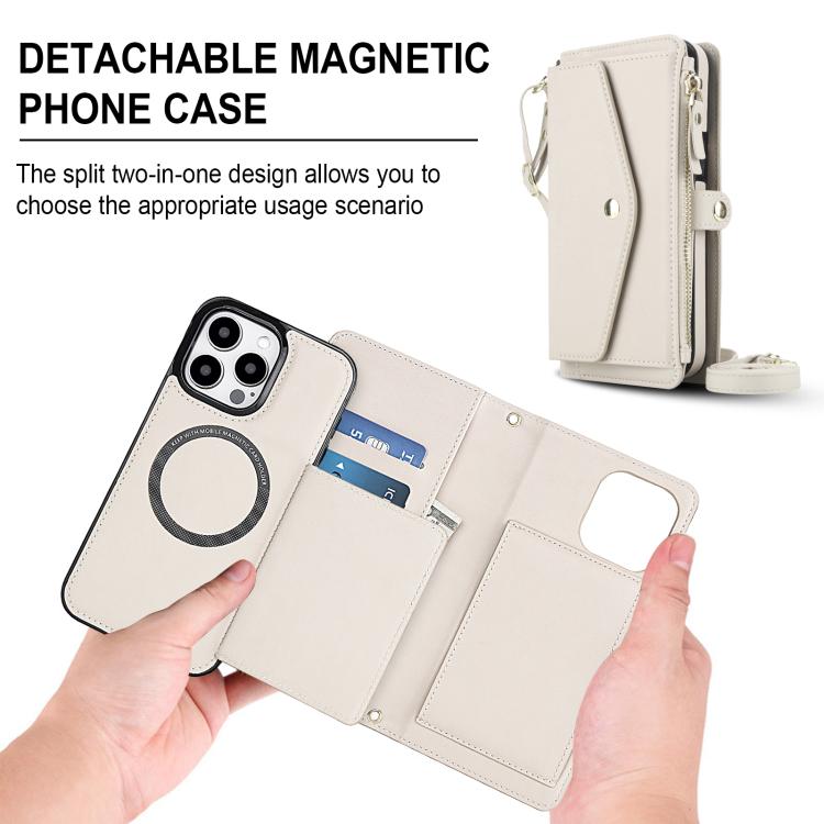 For iPhone 15 Pro Max Multifunctional Wallet Detachable Leather Phone Case with Lanyard