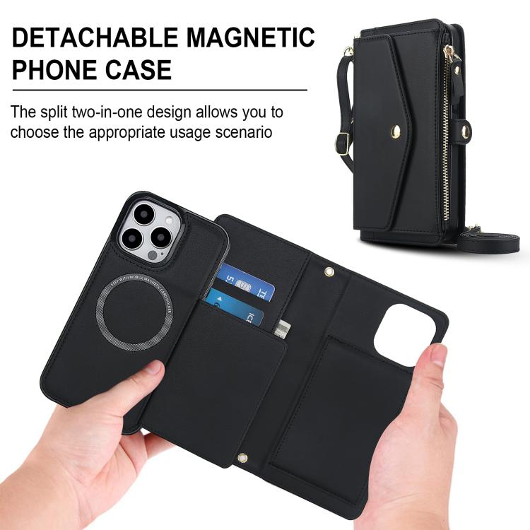 For iPhone 15 Pro Max Multifunctional Wallet Detachable Leather Phone Case with Lanyard